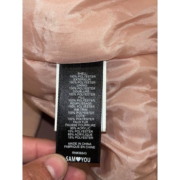 Sam Edelman Pink Outdoor Faux Fur Hooded Puffer Jacket Women's Size L - Picture 9 of 10